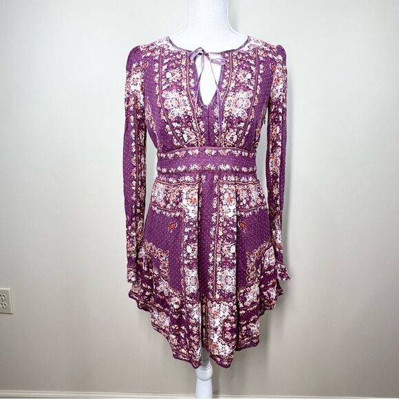 Free People Bridget Dress Floral Boho Berry XS - Picture 2 of 13